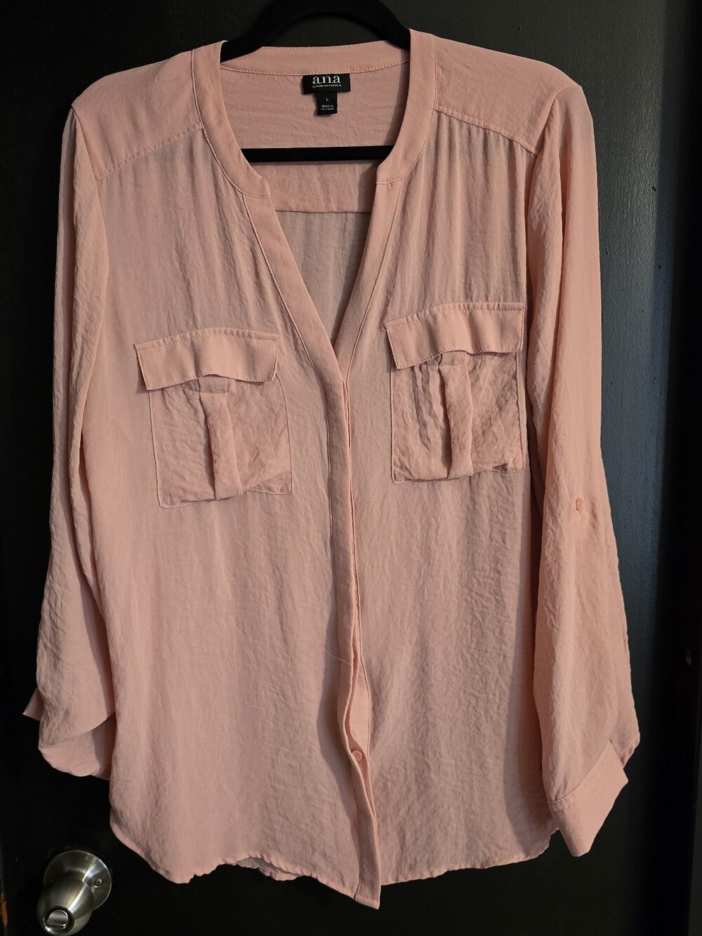 a.n.a Blush Peach Long-Sleeve V-Neck Tunic